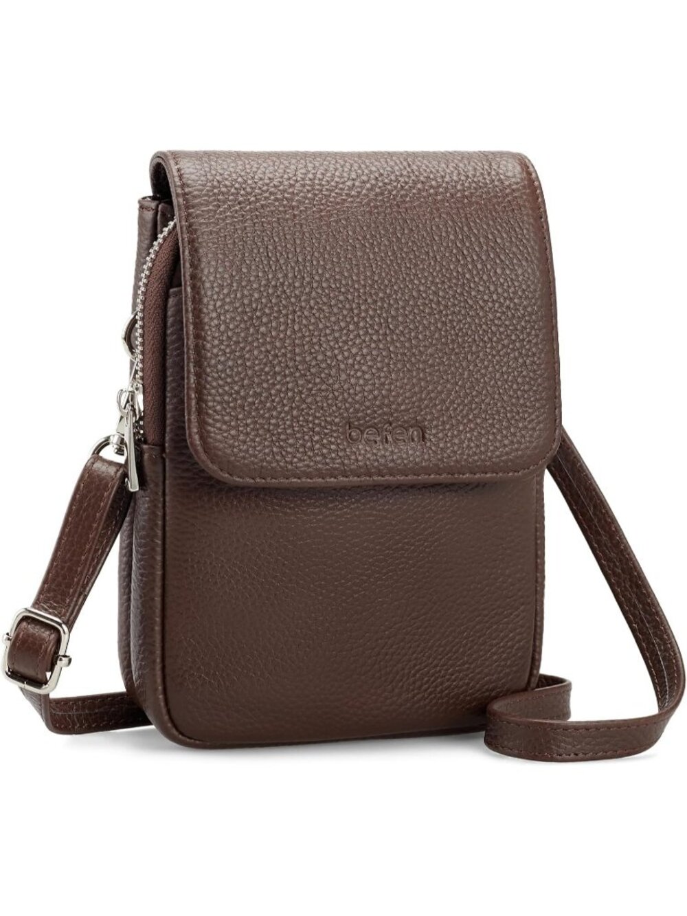 Women's Coffee Leather Cell Phone Crossbody Bag with RFID Blocking Card Slots